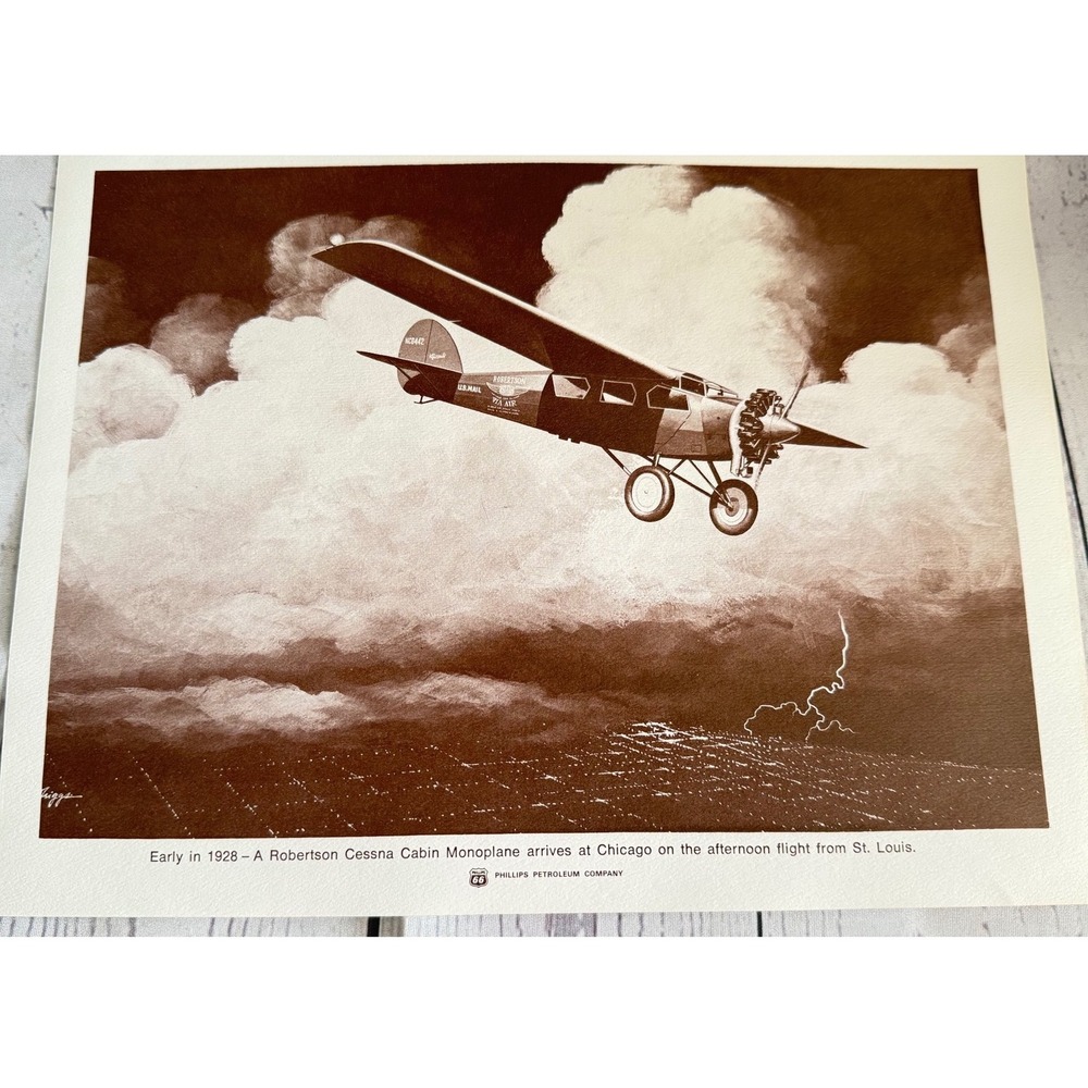 Phillips Petroleum 1928 Robertson Cessna Monoplane Sepia Aviation Print Art